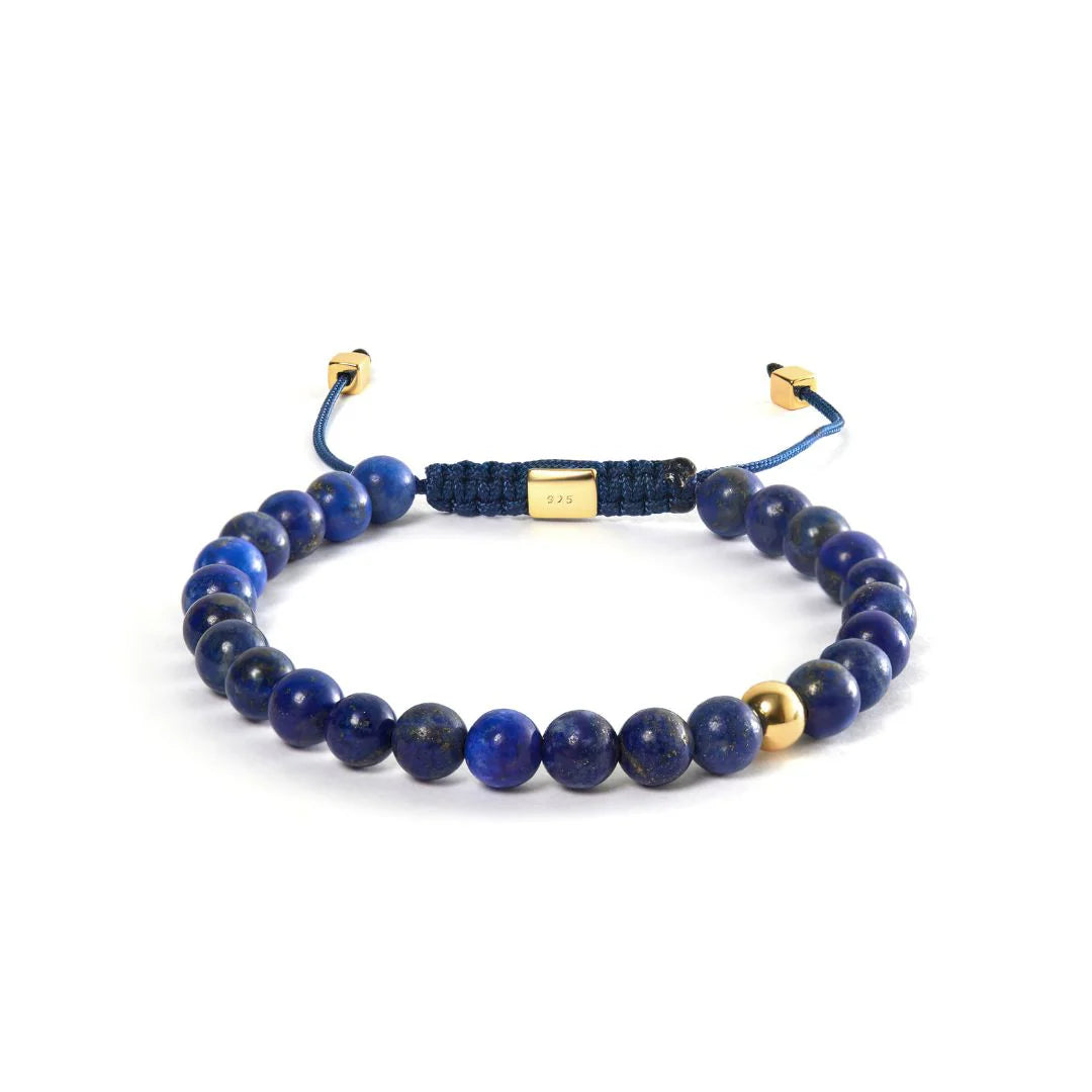 Alexander Lynggaard Armband Lapis Flätad 6mm med blå pärlor och gulddetaljer, justerbar sladd. Modell B00152-1