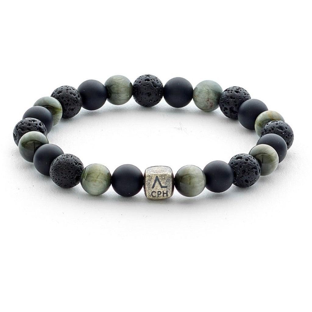 Alexander Lynggaard Armband Stockholm 8mm med svarta lavapärlor och gröna stenar, modell c10363-001-1