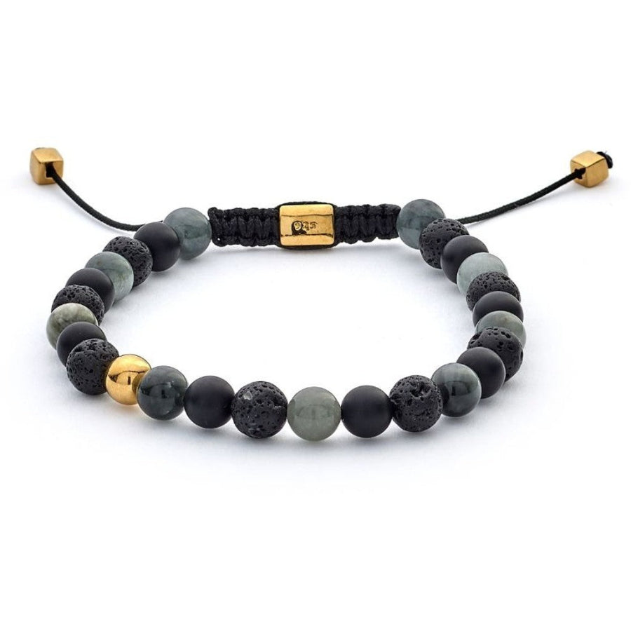 Alexander Lynggaard Armband Stockholm Flätat 6mm med svarta, gråa och guldpärlor i flätat snöre. Modell B00132-1