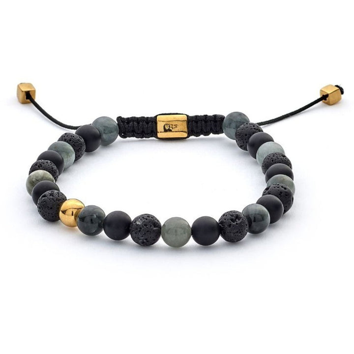 Alexander Lynggaard Armband Stockholm Flätat 6mm med svarta, gråa och guldpärlor i flätat snöre. Modell B00132-1