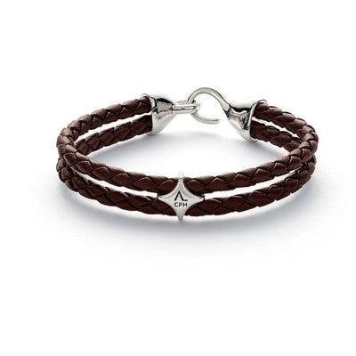 ALEXANDER LYNGGAARD ​​BOLO LÄDER brunt flätat läderarmband med silverdetalj, modell L00140-001-1.