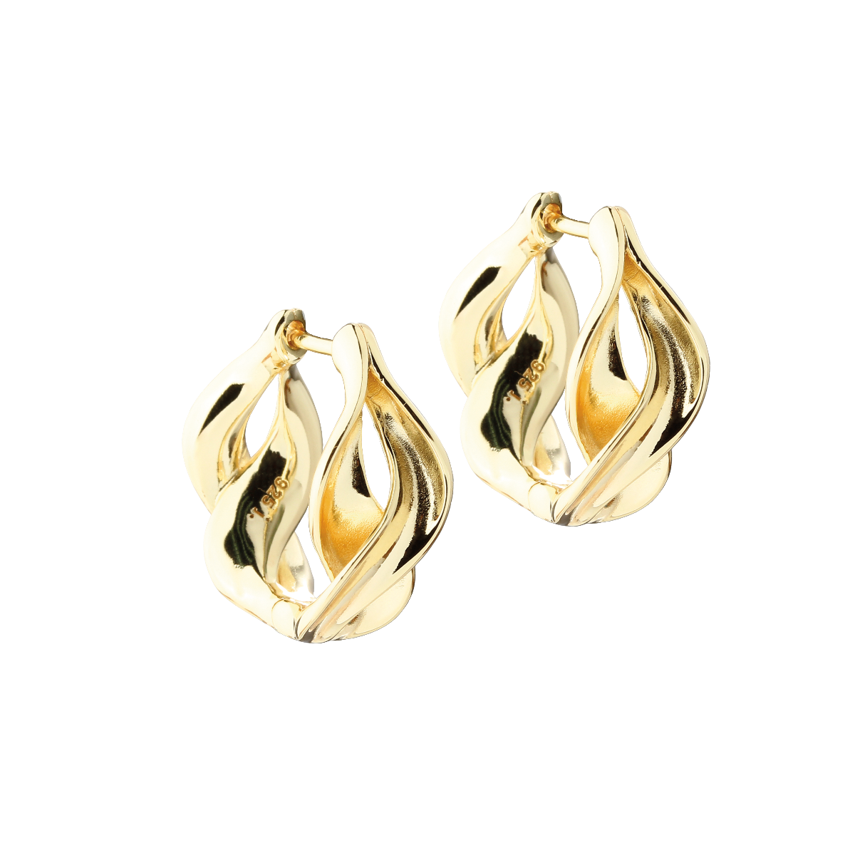 Aqua Dulce Curva Hoop i guldpläterade, eleganta tvinnade örhängen med en blank yta. Modell 6512-1