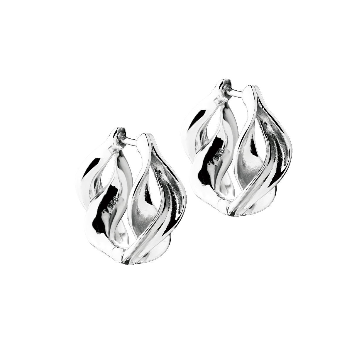 Aqua Dulce Curva Hoop i silver, glänsande creoler med vriden, organisk form. Modell 6511-1