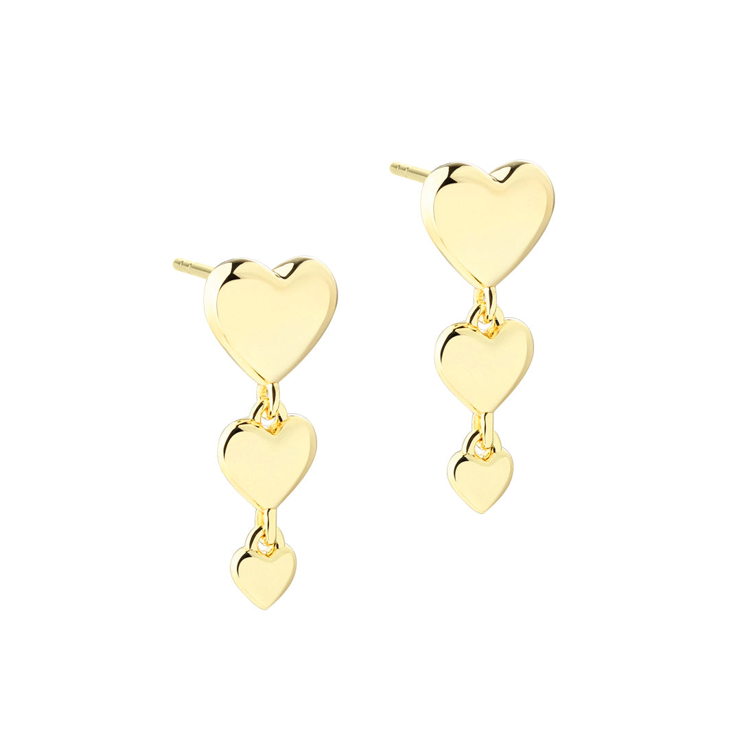 Aqua Dulce Karla and Me Long Earrings visar gyllene örhängen med tre hjärtlänkar. Modell 6422-1