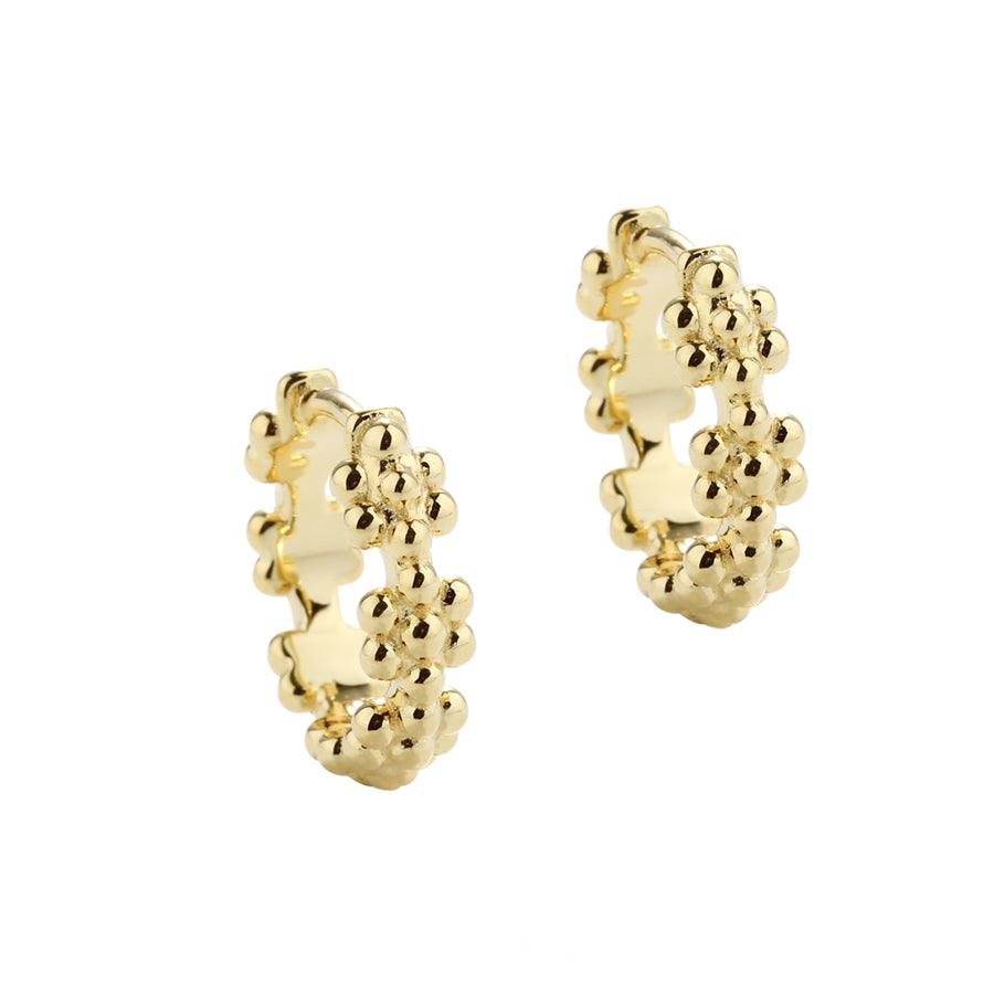 Aqua Dulce Lots of Flowers Hoop Gold Plated 13mm visar två guldpläterade ringar med blomstruktur på en vit bakgrund. Modell 5706-1.