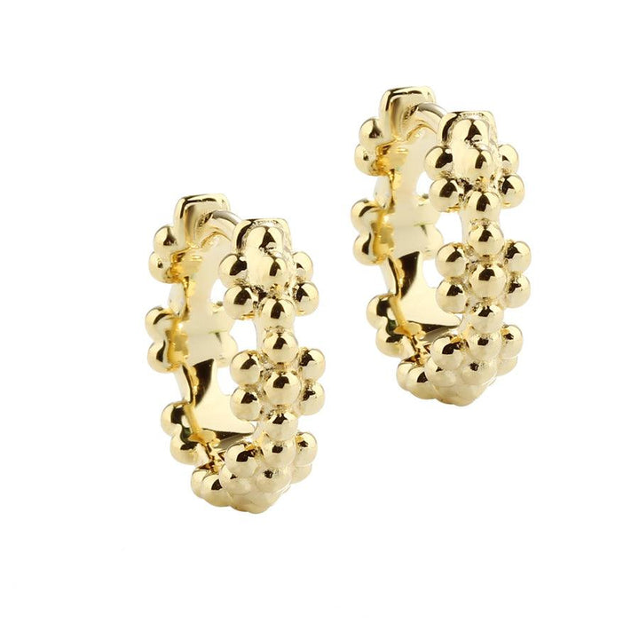 Aqua Dulce Lots of Flowers Hoop Guldpläterade 15mm, glänsande guldpläterade örhängen med blommönster. Modell 5708-1