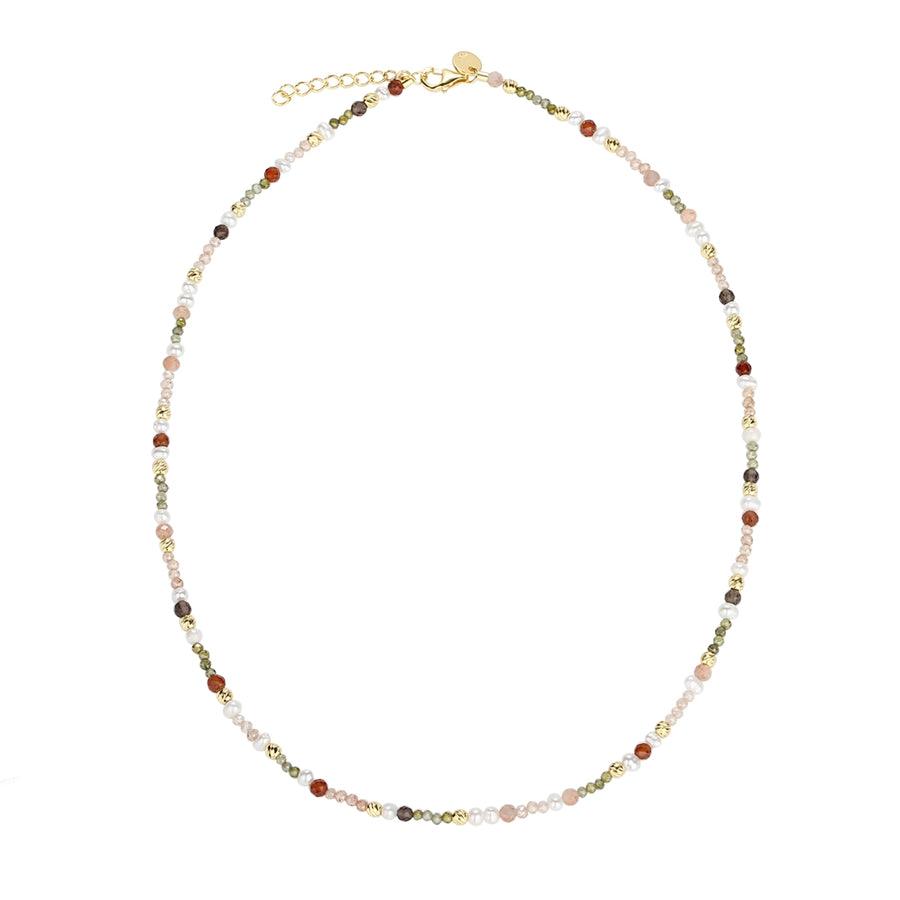 Aqua Dulce Olive Garden halsband silverpläterat med flerfärgade pärlor, elegant design. Modell 4937-4937-1