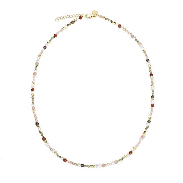 Aqua Dulce Olive Garden halsband silverpläterat med flerfärgade pärlor, elegant design. Modell 4937-4937-1