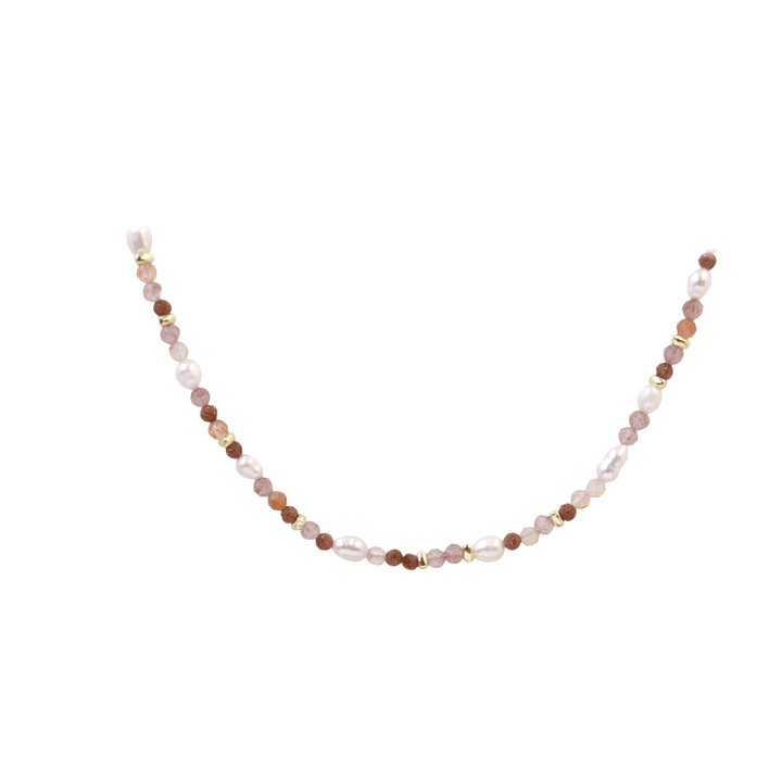 Aqua Dulce Peachy Halsband i guldpläterat silver med persikofärgade pärlor och gulddetaljer, modell 6252-1.