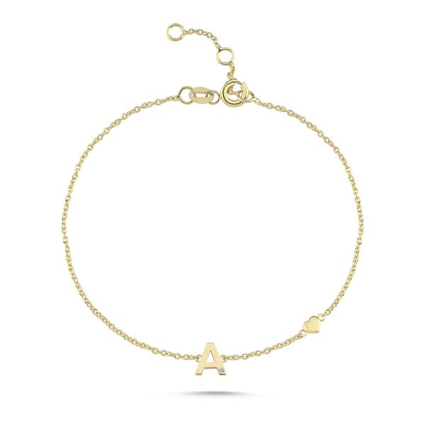 Nuran Bokstavsarmband A-W – 14 Karat Guld med Diamant – B2200RG-0005-001