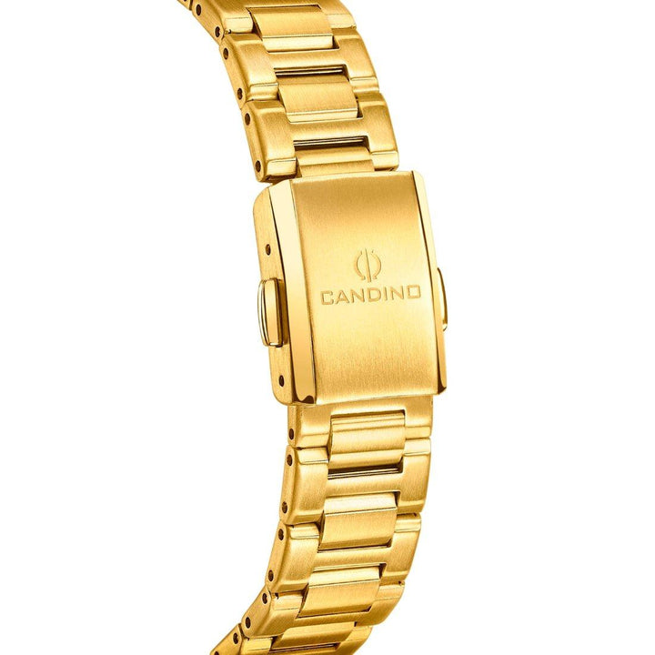 Candino guld dubbel damklocka med guldfärgat band och lås i borstad metall, modell C4755/1.