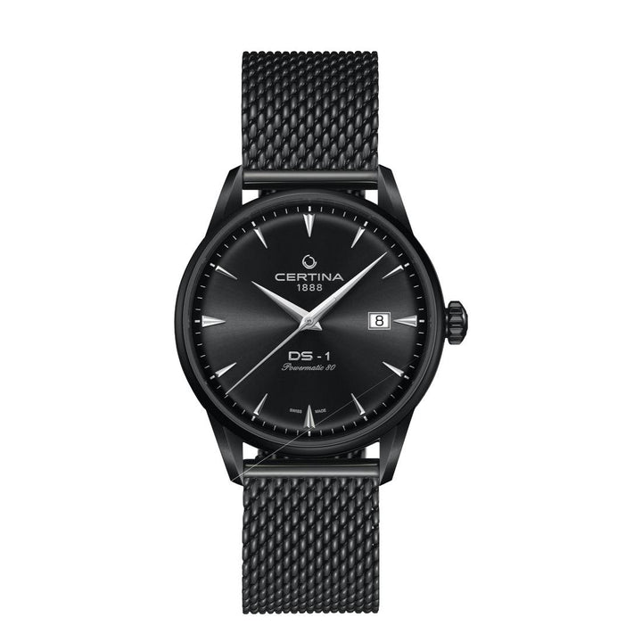 Certina DS-1 Automatic Black PVD-beläggning med svart nätrem och svart urtavla. Modell C0298073305100