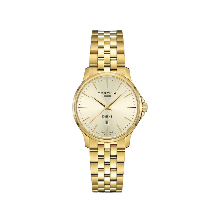 Certina DS-8 Lady 31mm m/guld PVD, elegant damklocka i gyllene färg med klassisk urtavla. Modell C0450103336100