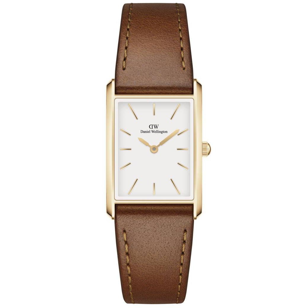 Daniel Wellington Bound Durham Square damklocka med brunt läderband och gyllene fodral, modell ADW00100696