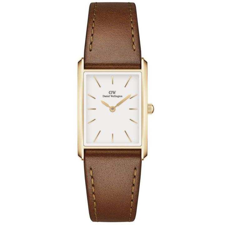 Daniel Wellington Bound Durham Square damklocka med brunt läderband och gyllene fodral, modell ADW00100696