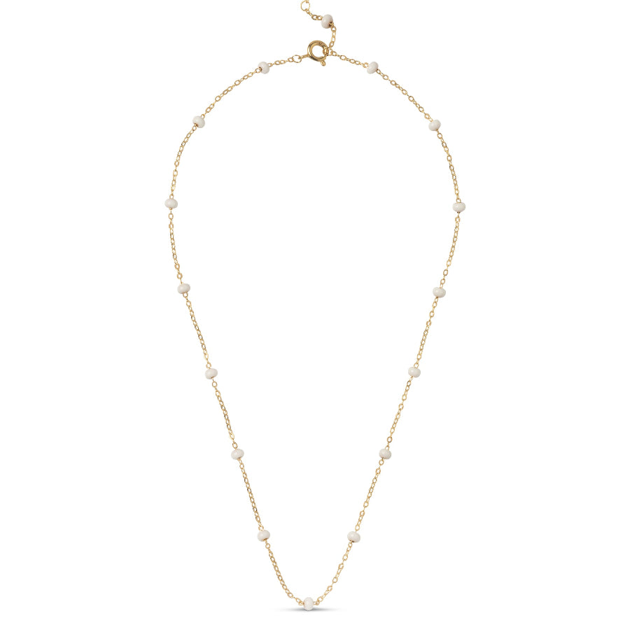 enamel lola boll halsband tusensköna i guldpläterat silver med små vita pärlor, enkel kedja Modell n137g-daisy-1