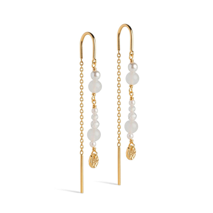 Enamel Sofia Earings White And Pearls - Kæderøreinge m. Perler - E282G-White - Øreringe - E282G-White