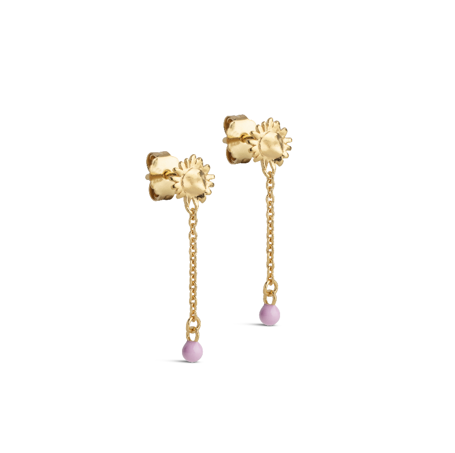 Enamel Sunshine Drop Örhängen Rosa, omslagsbilden visar guldörhängen med rosa droppe, modell e423g-pink-1