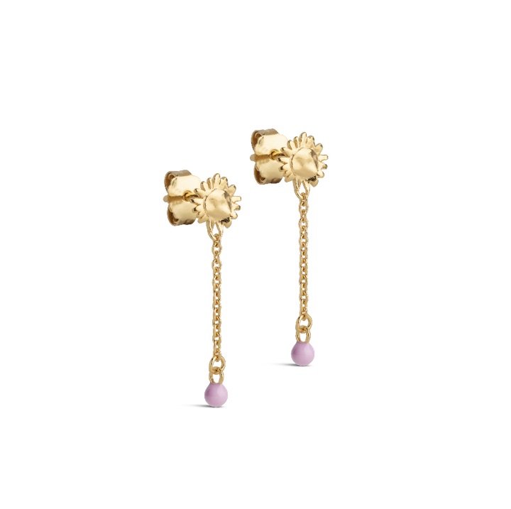 Enamel Sunshine Drop Örhängen Rosa, omslagsbilden visar guldörhängen med rosa droppe, modell e423g-pink-1