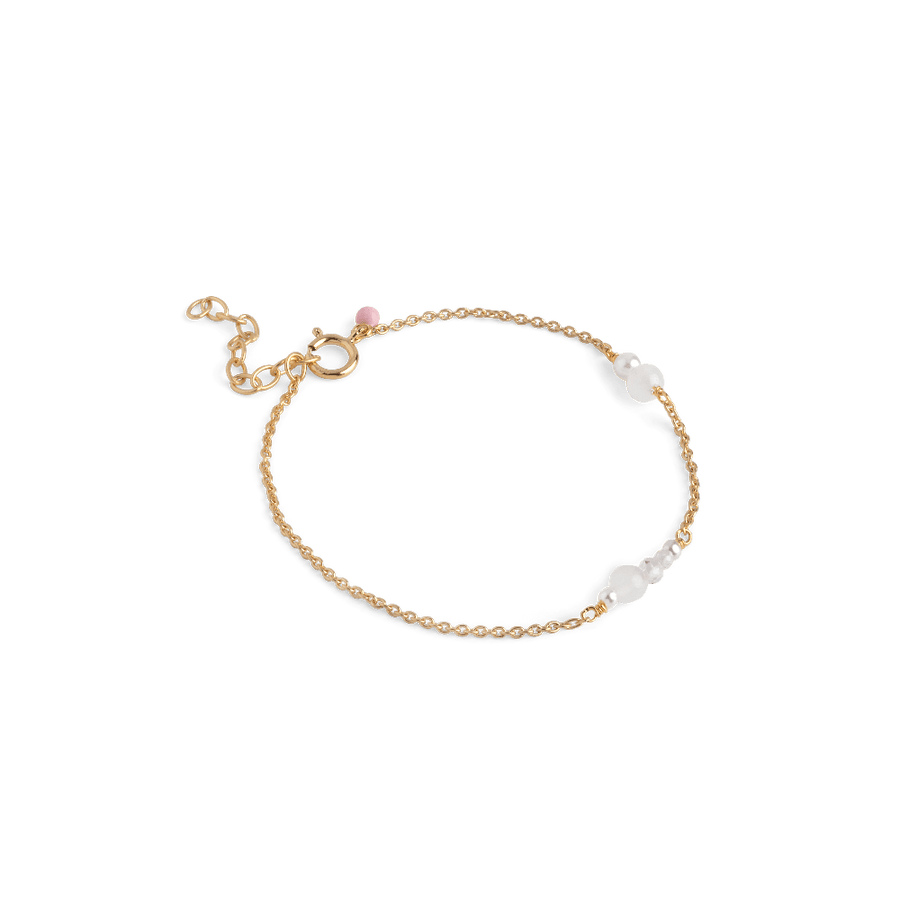 Enamel White and Pearls Forgyldt Armbånd - Armbånd - B136G-White