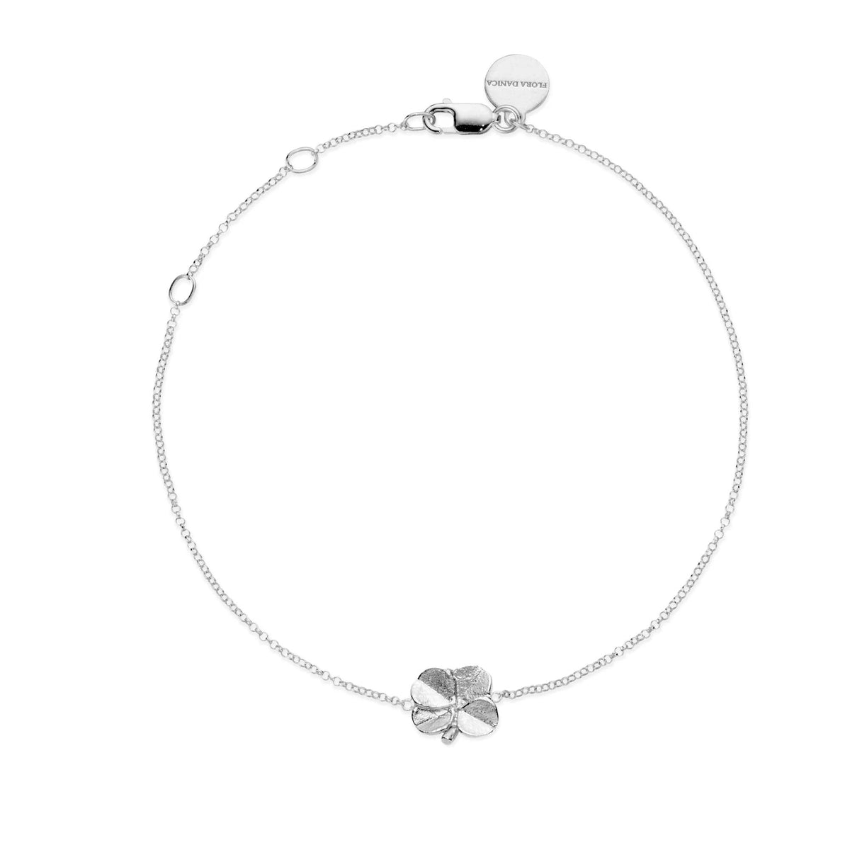 Flora Danica fyrklöverarmband silver med fin klöverdetalj och tunn kedja. Modell 907-flc-br-s-1.