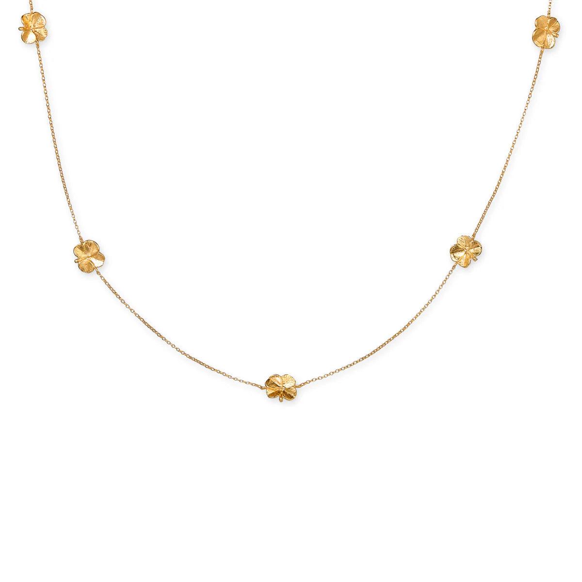 Flora Danica Fyrklöver Halsband med femklöver i polerad guldpläterad look, modell FLC-NELO-G-1.