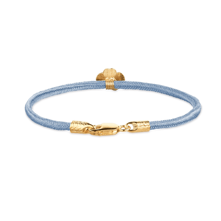 Flora Danica Clover Silk Armband Blå Förgylld, blå sidensnöre och guldpläterade detaljer, Modell 907-flc-silke-blå-g-001-2.