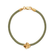 Flora Danica Fyrklöver siden armband oliv - guldpläterad