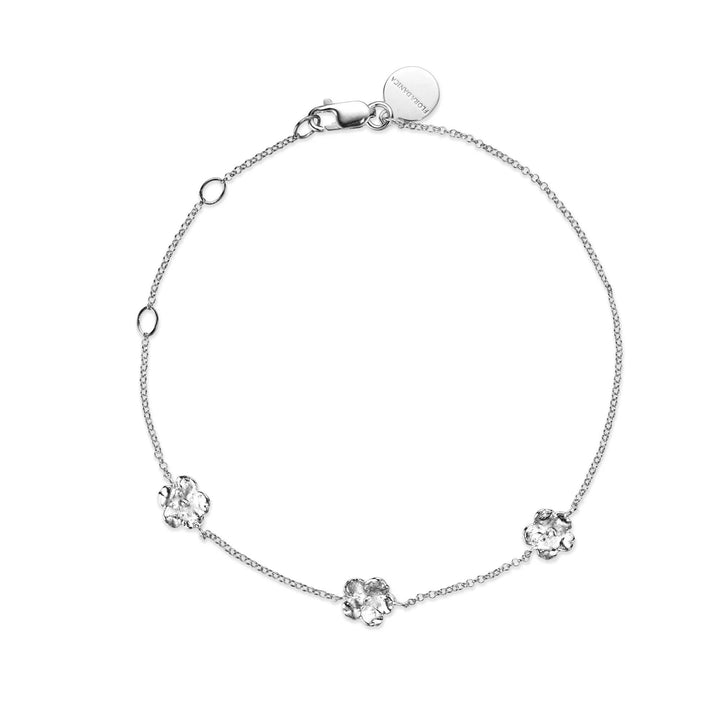 Flora Danica Förgätmigej Armband silver med tre blommor på fin kedja, modell 907-fmn-br-s-1.