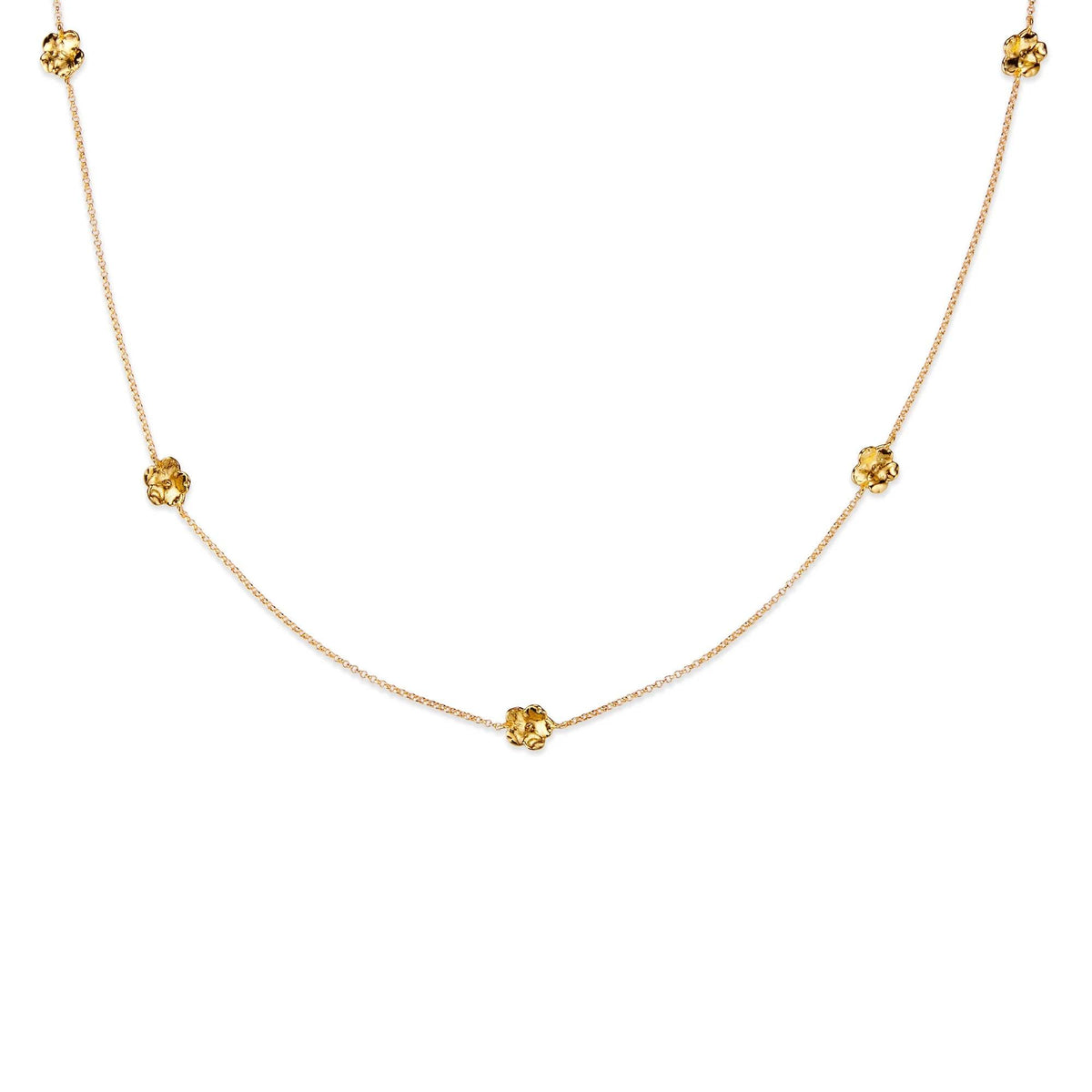 Flora Danica Förgätmigej Halsband Silver Guldpläterat med små guldpläterade blomdetaljer, Modell 907-FMN-NE-G-1.