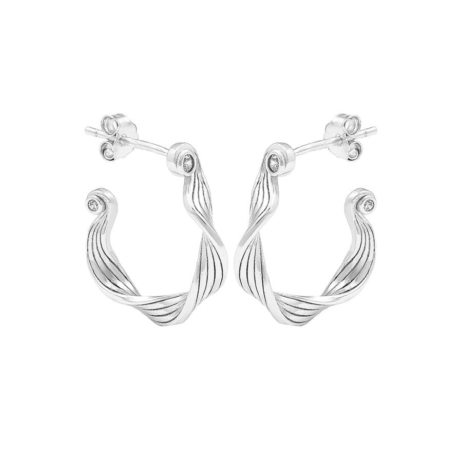 Hultquist Copenhagen Audrey Solv Hoops, eleganta silverörhängen med vågig design och små stenar, modell S08601S