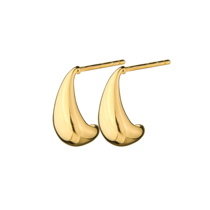 jeberg-smycken-audrey-drop-örhängen med glänsande droppformade nitar i guldfärgad metall. Modell 52920