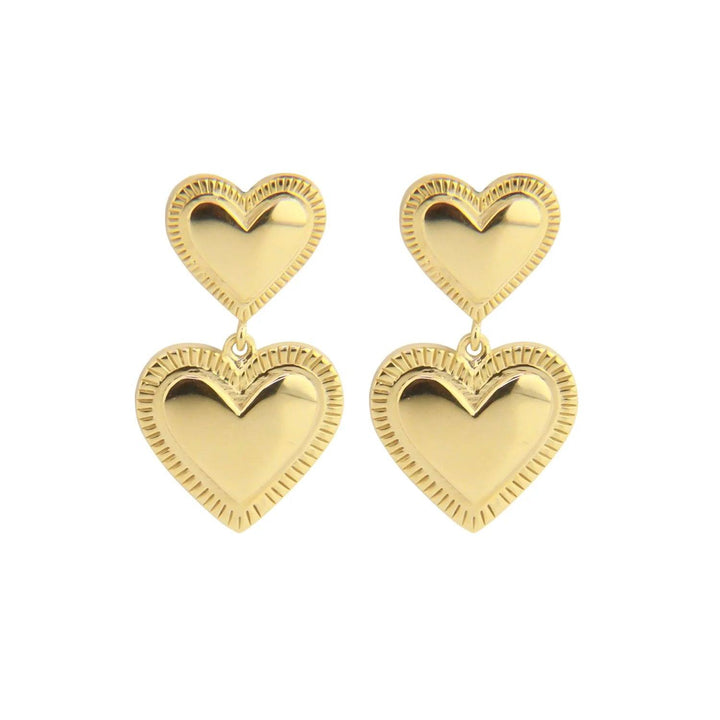 Jeberg Jewellery Rouge Noir Plain Heart guldpläterade örhängen med dubbla hjärtan i guld, modell 52905-1