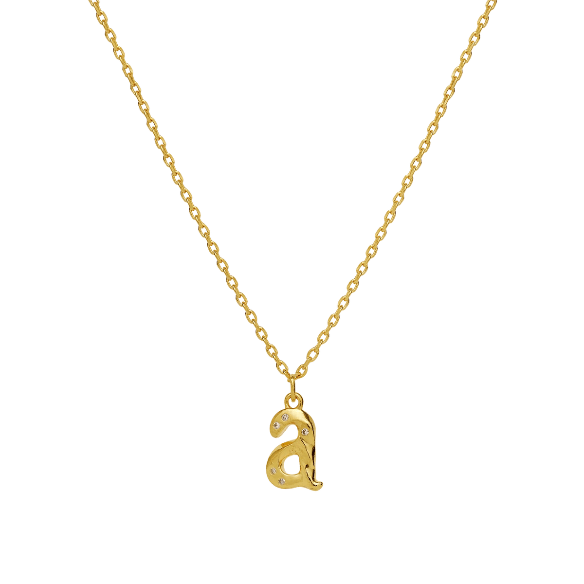 månstensbokstavshalsband med guldpläterat bokstavshänge 'a', elegant kedja i guldlook. Modell 2744a-001-1