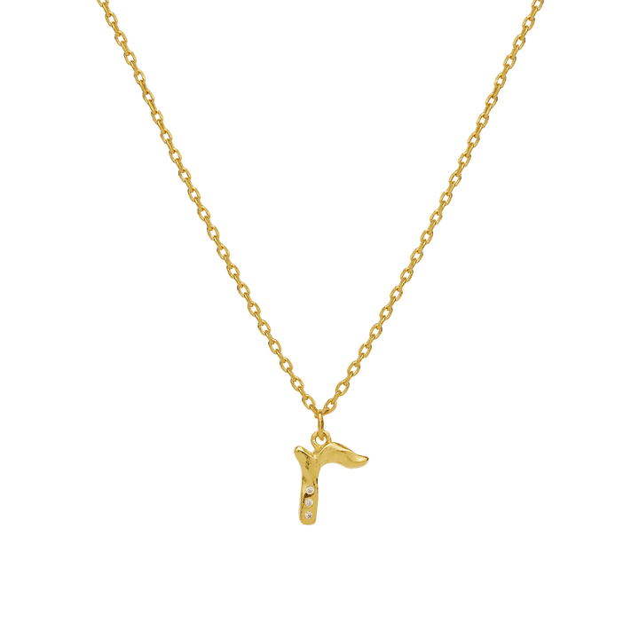 maanesten-alphabet-letter-halskaede-forgyldt-bogstavs-vedhaeng-a-z med forgyldt bogstavsvedhæng med små sten på fin kæde. Model 2744a-017-17