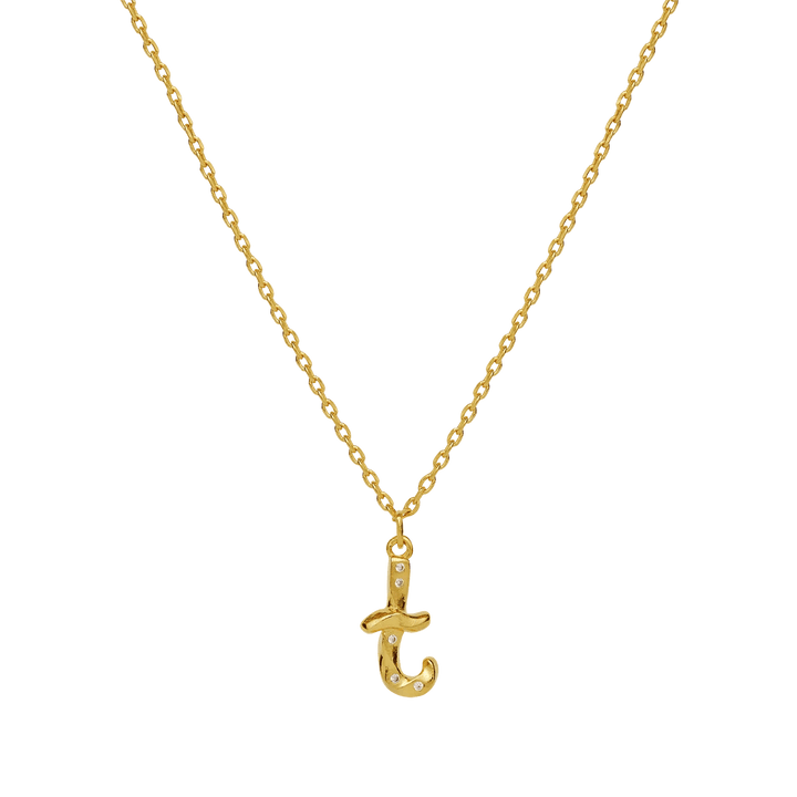 maanesten-alphabet-letter-halskaede-forgyldt-bogstavs-vedhaeng-a-z viser en forgyldt halskæde med et fint bogstavsvedhæng, Model 2744a-019-19