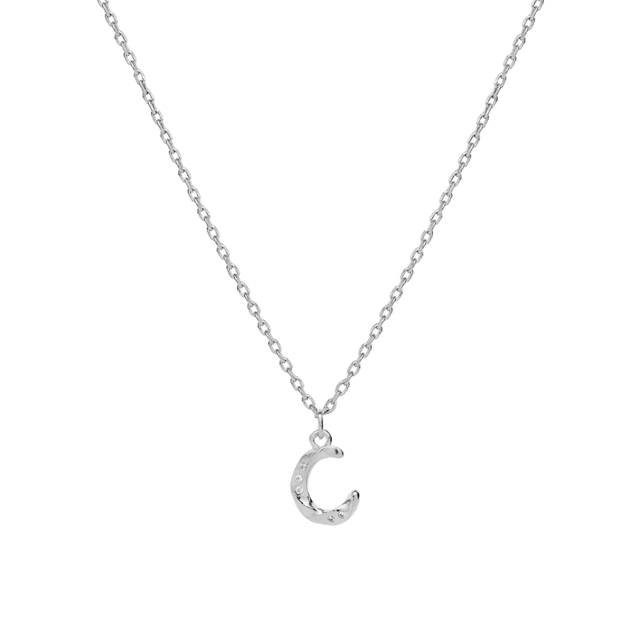 maanesten-alphabet letter halskæde sølv med C-bogstavsvedhæng på enkel kæde, Model 2744c-003