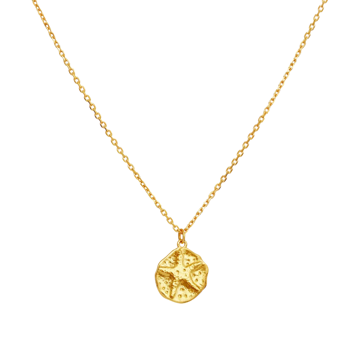 Maanesten Bali halsband guldpläterat med runt, strukturerat hänge i guldlook. Modell 2817a-1
