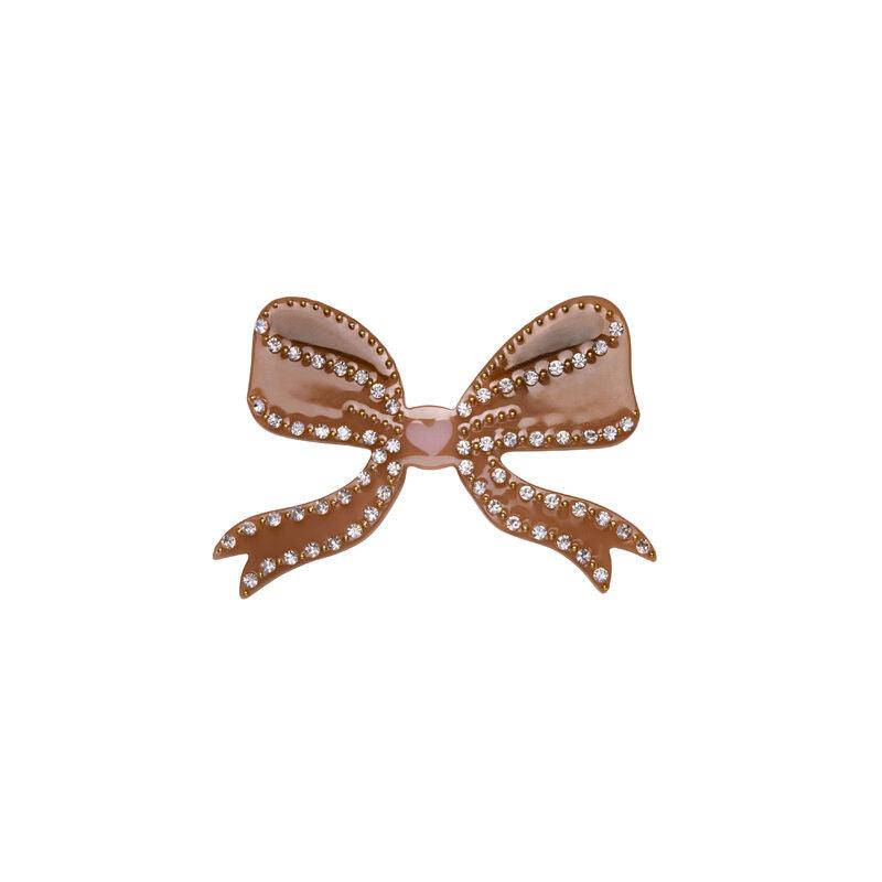 Moonstone Bow Hair Clip Mocha har en brun rosett med gnistrande stenar. Modell 4012-one size.