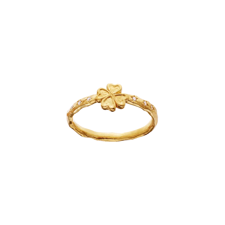 Maanesten Clover Ring guldpläterad med fyrklöver och zirkoner, detalj av guldring med fyrklöver, modell 4881a-001