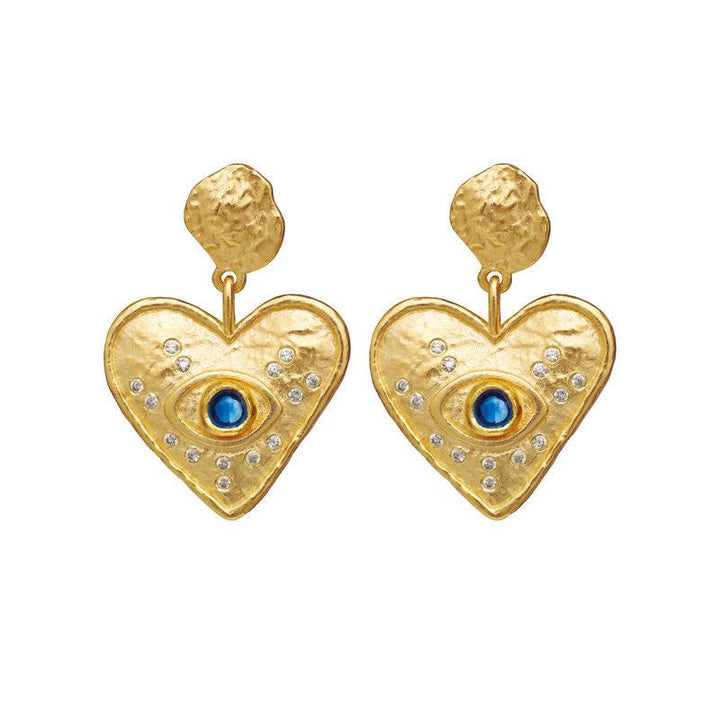 Maanesten Constantine örhängen i guldpläterat silver med hjärtform och blå stenar, modell 9850a-9850a-1