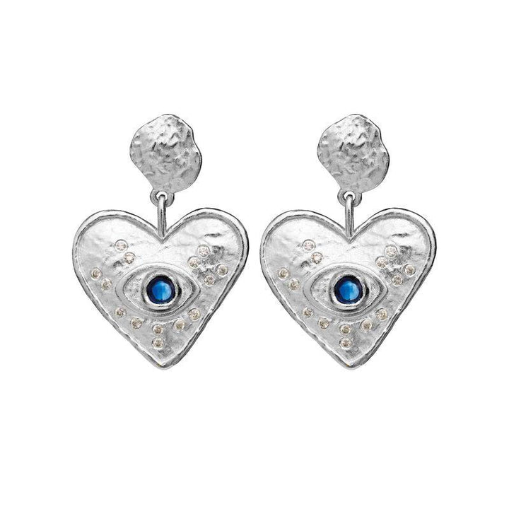 Maanesten Constantine Örhängen i silver med hjärtform och blå sten i mitten, Modell 9850c-9850c-1.