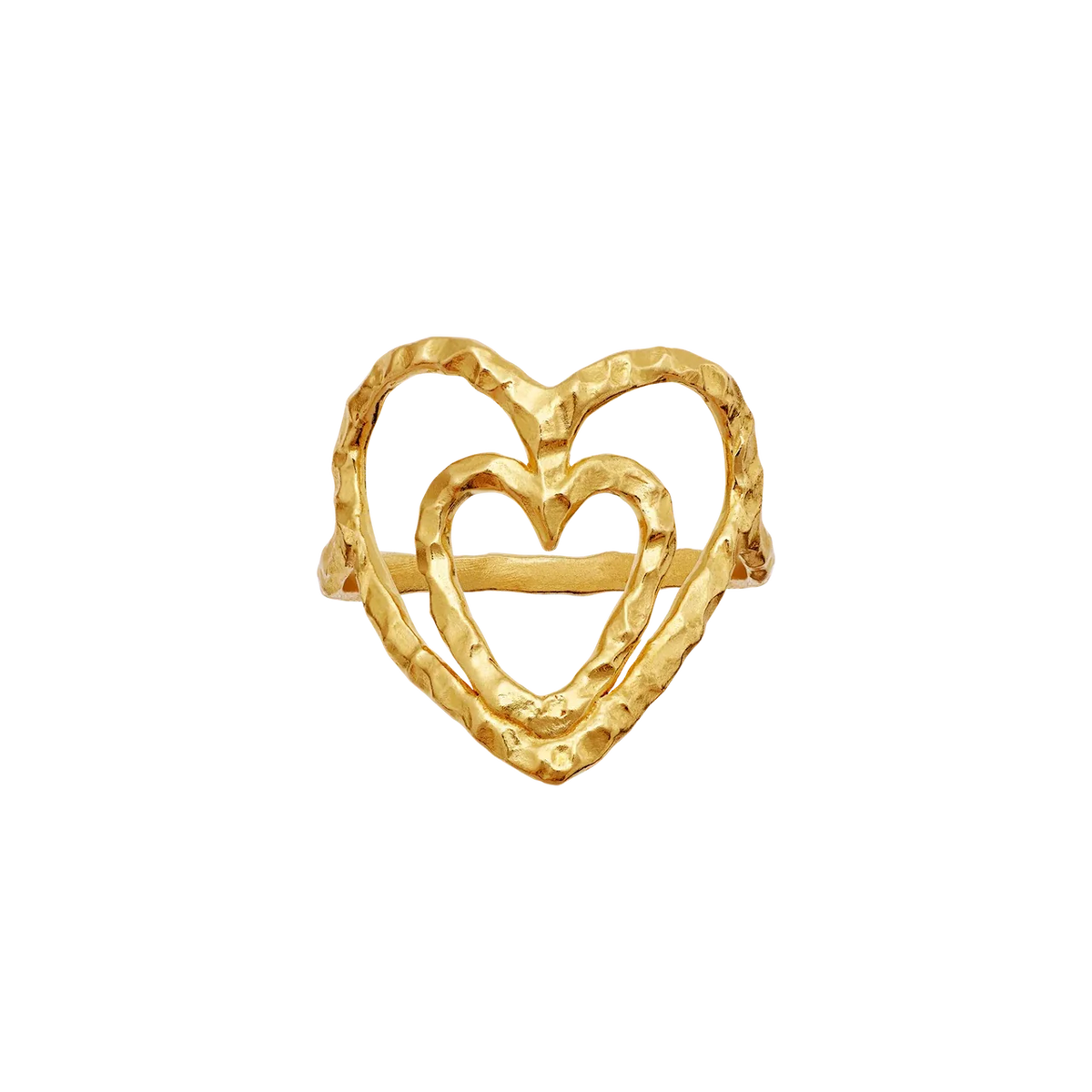 Moonstone Felicity guldpläterad hjärtring med två hamrade öppna hjärtan i gyllene metall, modell 4880a-001.