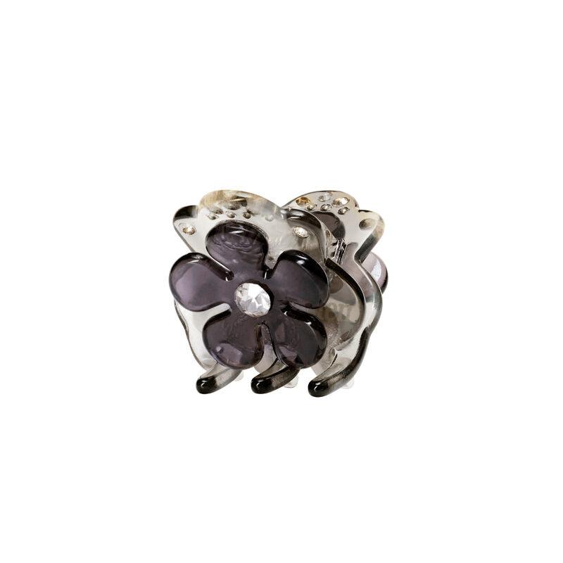 maanesten-kalina-fog-hairclaw visar en dekorativ hårspänne med lila blomma och klar sten framtill. Modell 3834