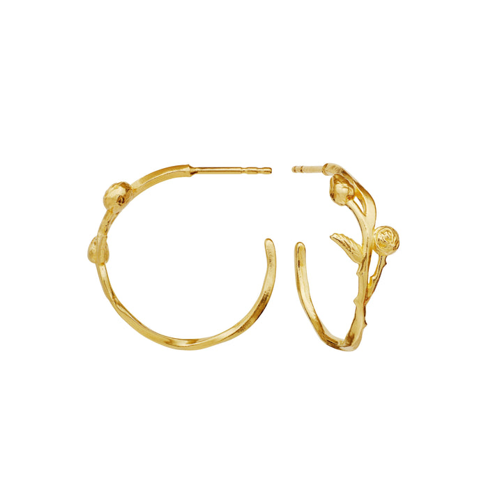 Maanesten Kalyna guldpläterade örhängen med ros i ekologiskt blommotiv på vit bakgrund. Modell 9993a-2.