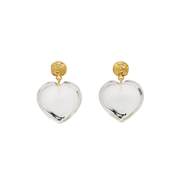 maanesten lemona grande guldpläterade hjärtörhängen med klara hjärthängen och gulddetaljer, modell 9976a
