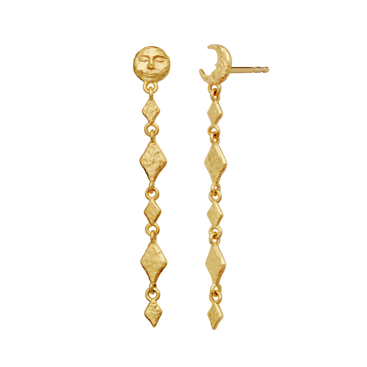 Moonstone Minola guldpläterade örhängen med sol- och månemotiv, eleganta och strukturerade. Modell 10034a-1