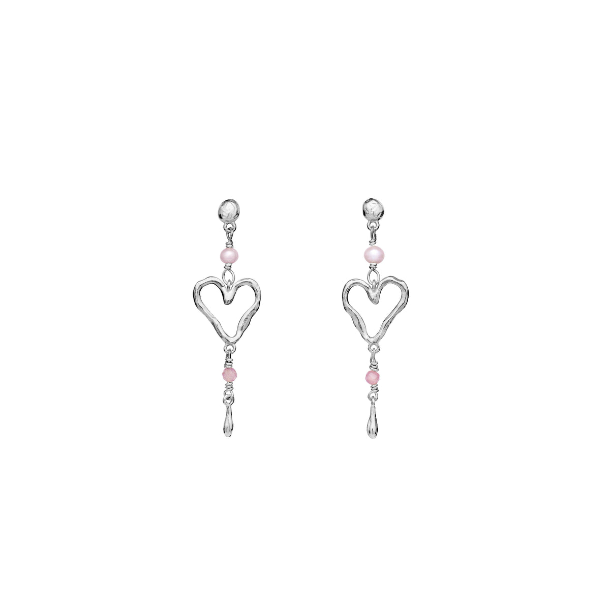 Maanesten Sabi silverörhängen med hjärtform och rosa pärlor, elegant design. Modell 9992c.