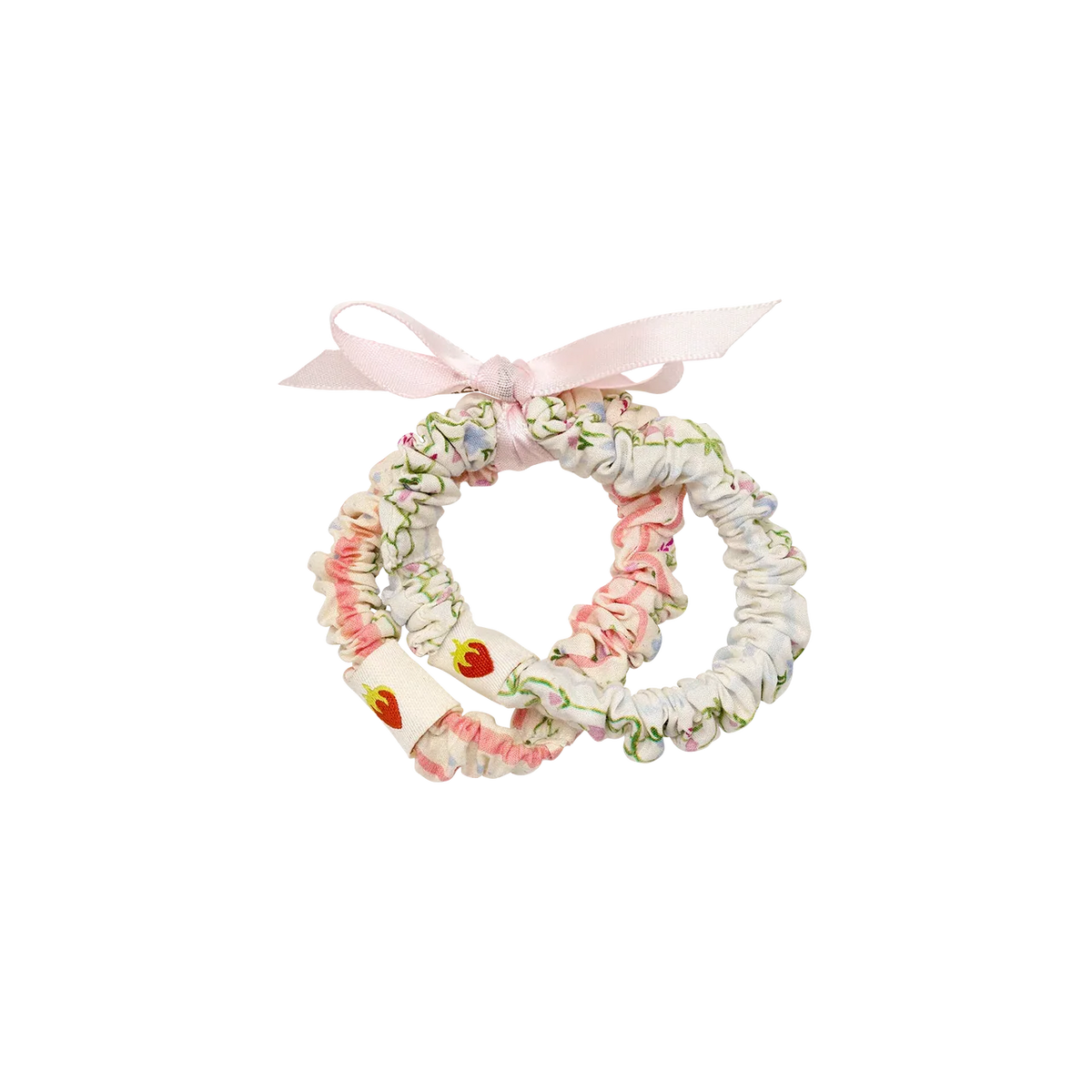 maanesten sommarhårresåruppsättning flerfärgad rand visar två blommiga elastiska band med rosa rosett, modell 4134-1