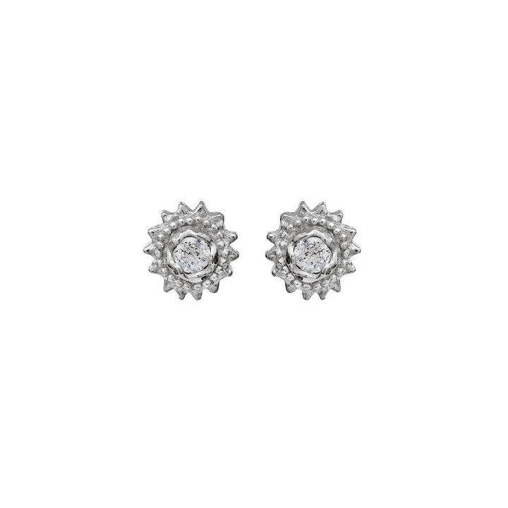 maanesten-willa-ear studs-in-sol visar ett par örhängen i silver med stjärnliknande design, modell 9730c-9730c-1.